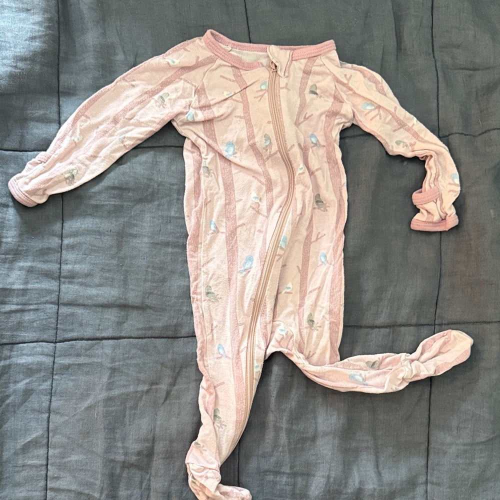 Charming Pink Kids Footie with Bird Design